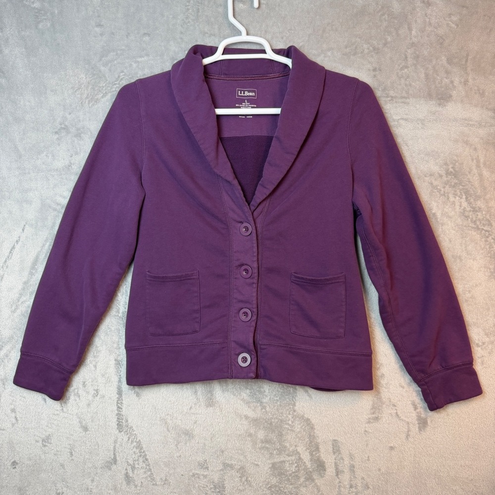 LL Bean Jacket Women Large Purple Shawl Collar Minimalist Casual Modest Comfy